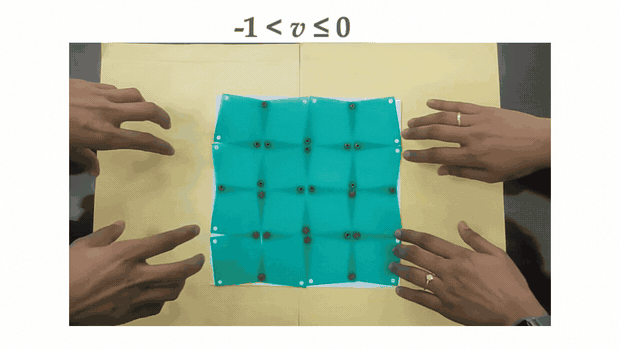Auxetic metamaterial expanding laterally under tension