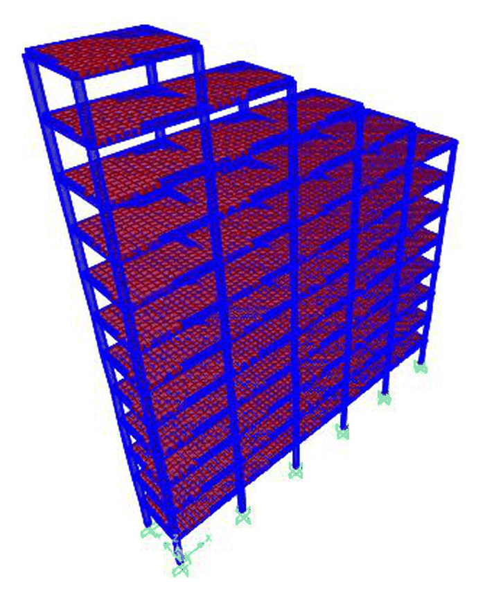Stepped building frame modelled in SAP2000