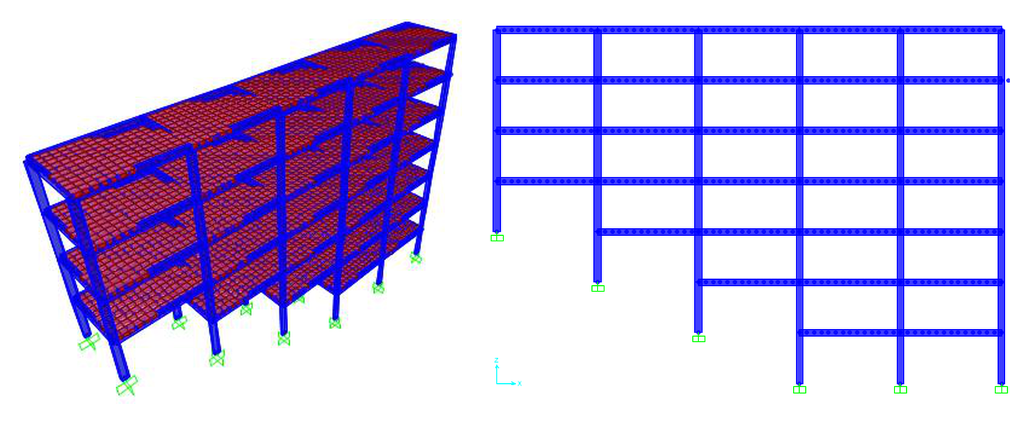 Building frame on sloping ground modelled in SAP2000